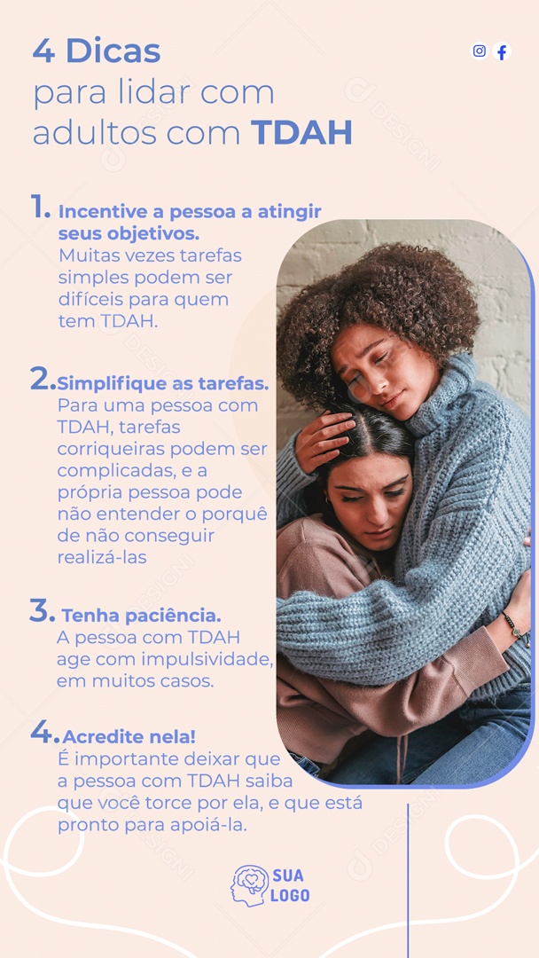 Social Media Story 4 Dicas Para Lidar Com Adultos Com TDAH PSD Editável