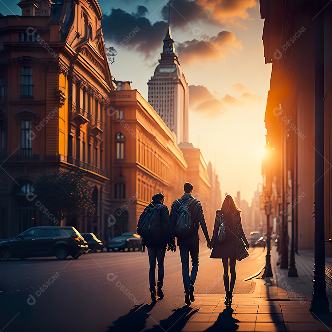 Retrato de um casal jovens caminhando