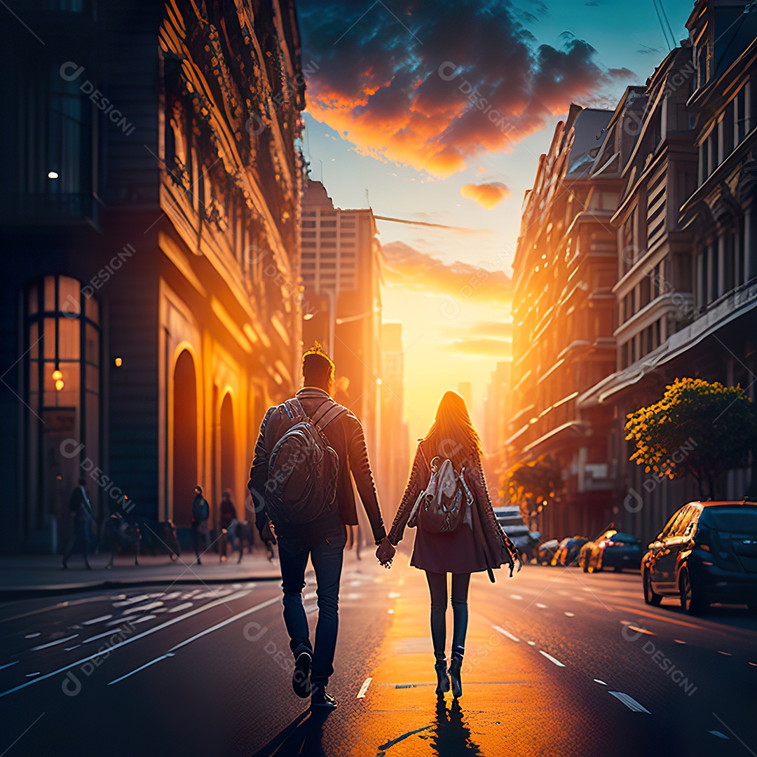 Retrato de um casal jovens caminhando