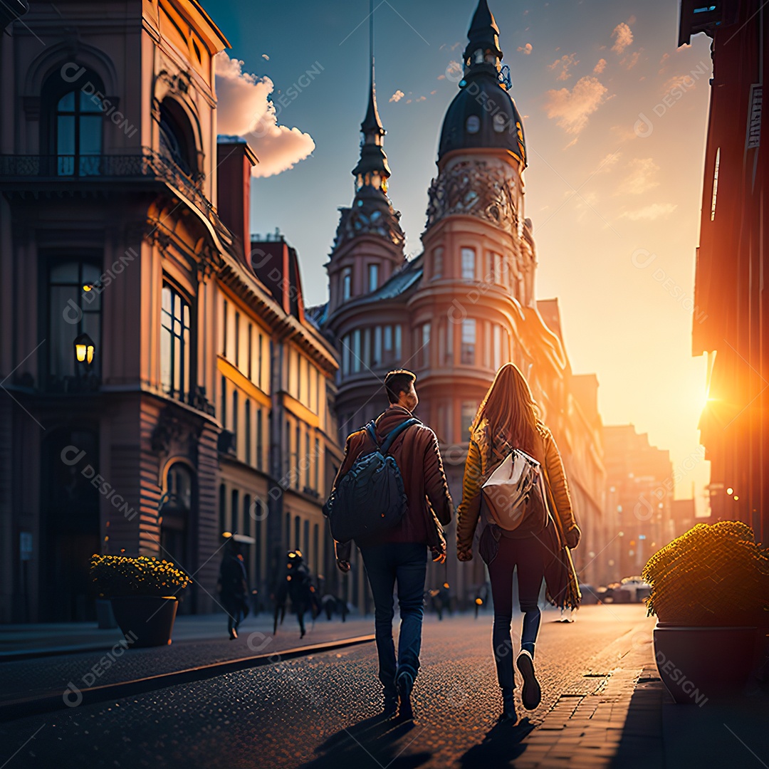 Retrato de um casal jovens caminhando