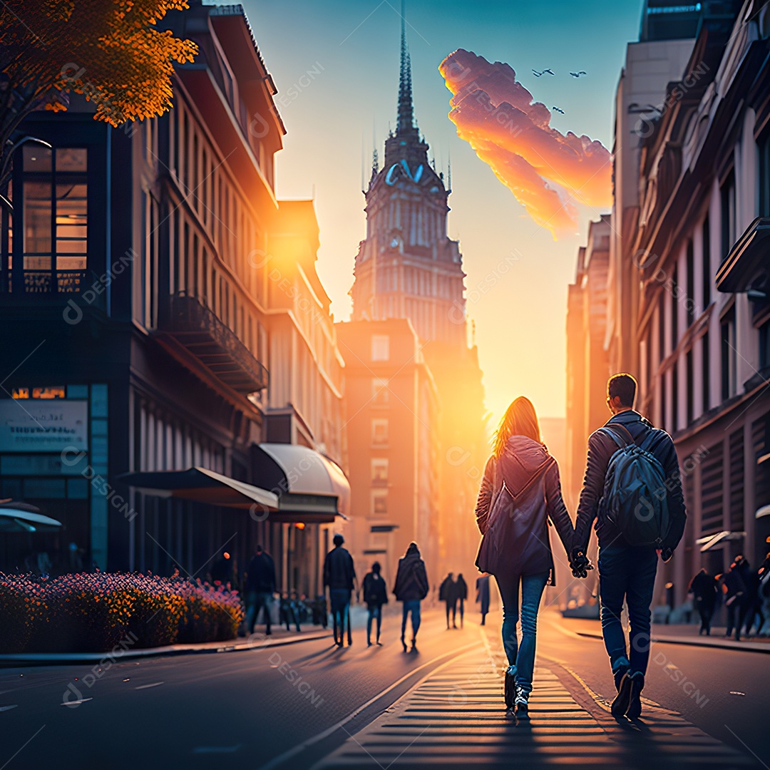 Retrato de um casal jovens caminhando