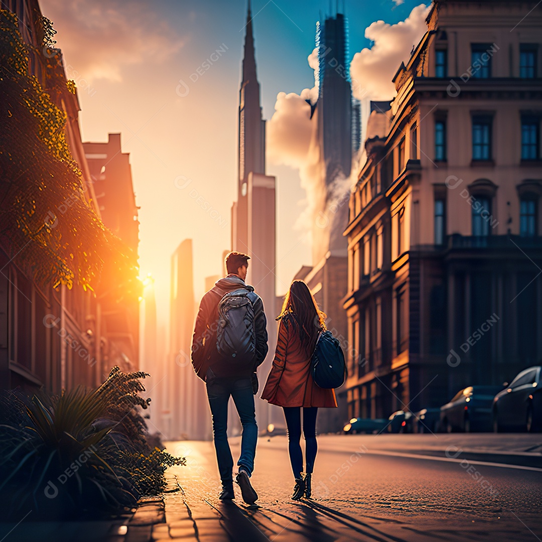 Retrato de um casal jovens caminhando