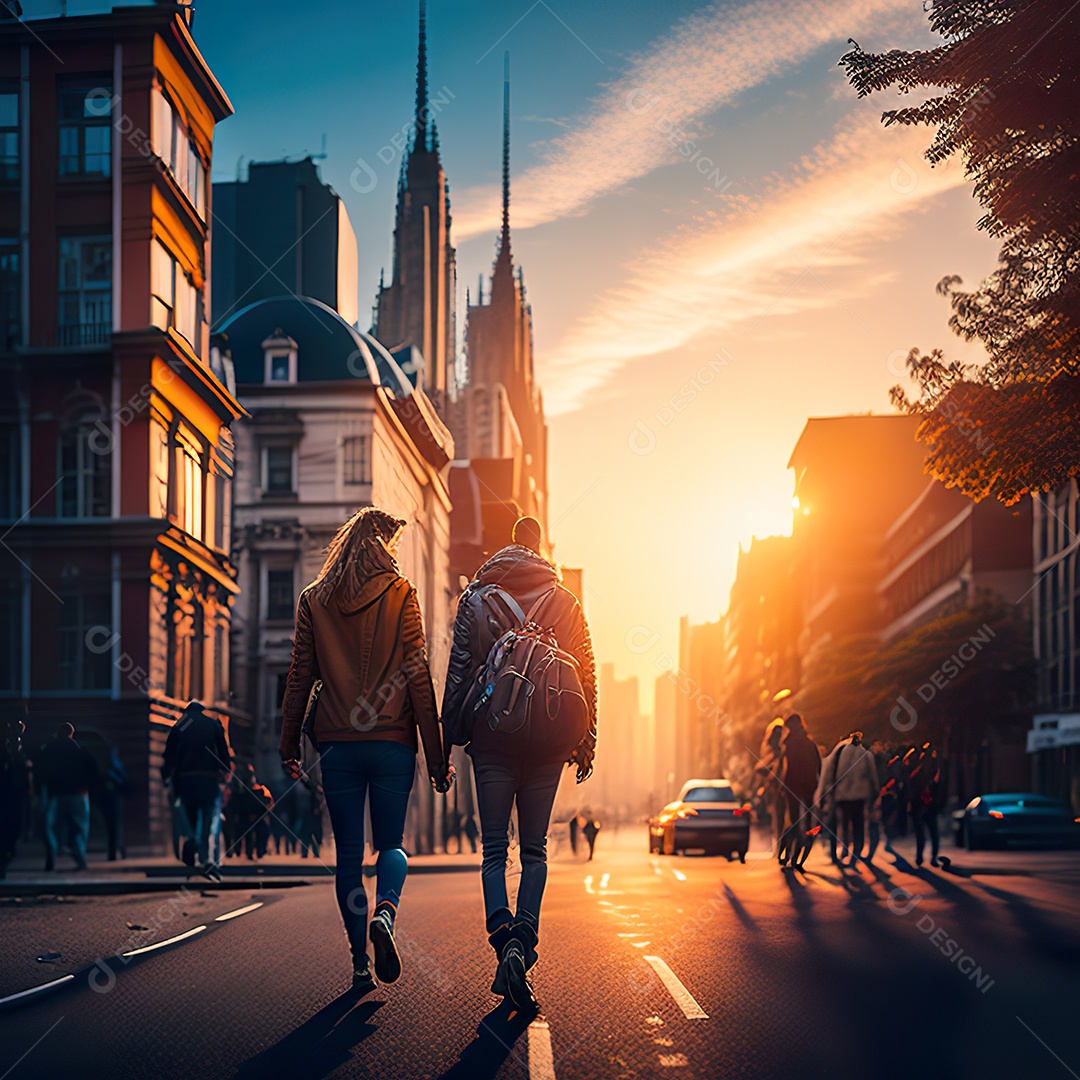 Retrato de um casal jovens caminhando