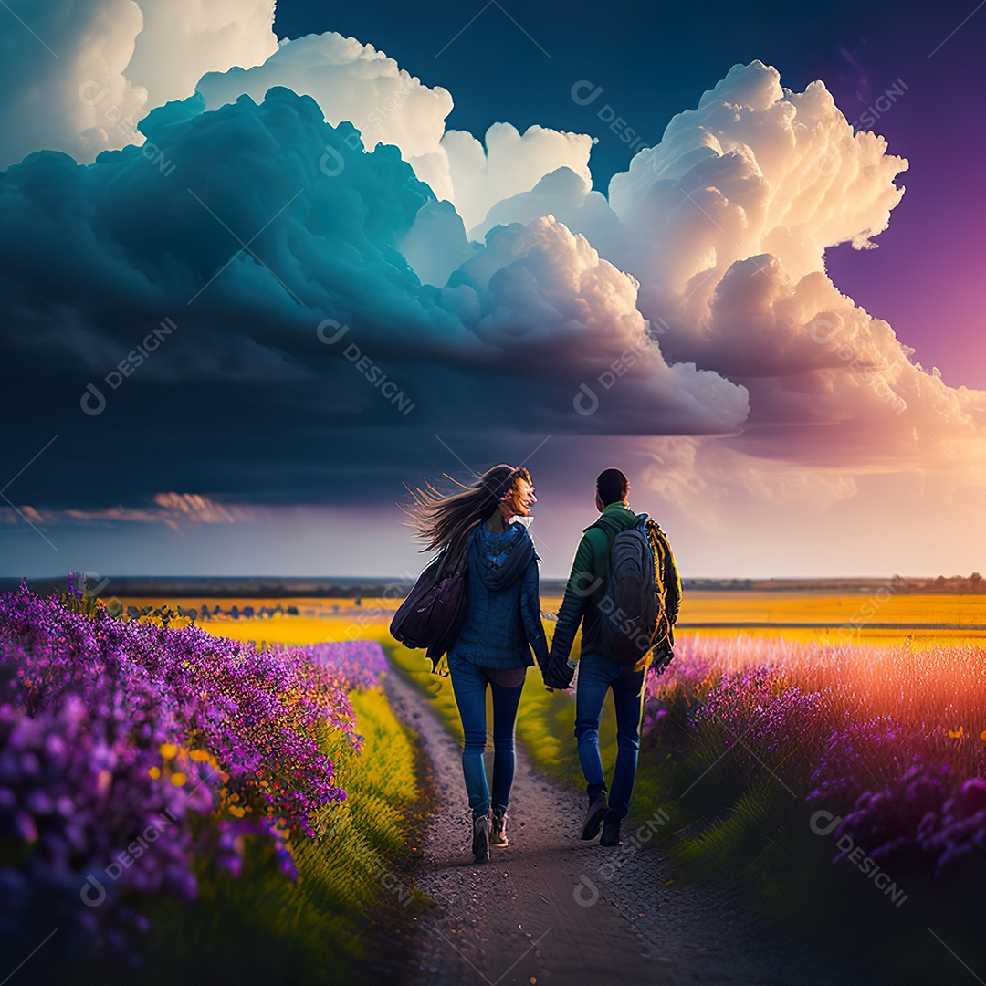 Retrato de um casal jovens caminhando