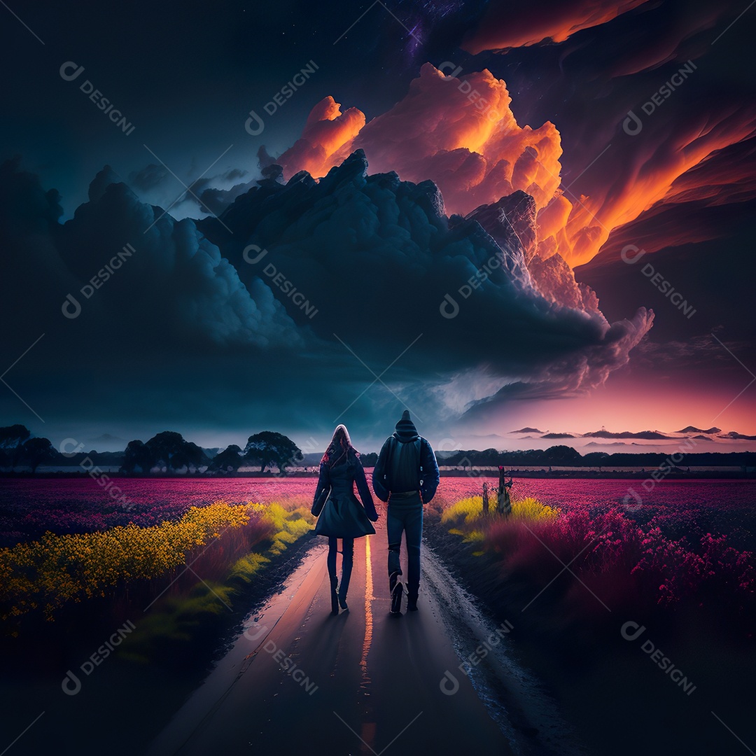 Retrato de um casal jovens caminhando