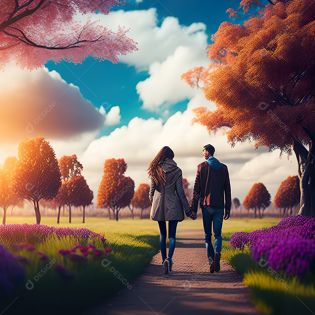 Retrato de um casal jovens caminhando