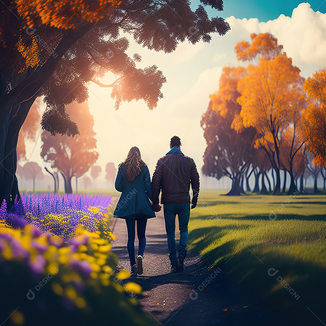 Retrato de um casal jovens caminhando