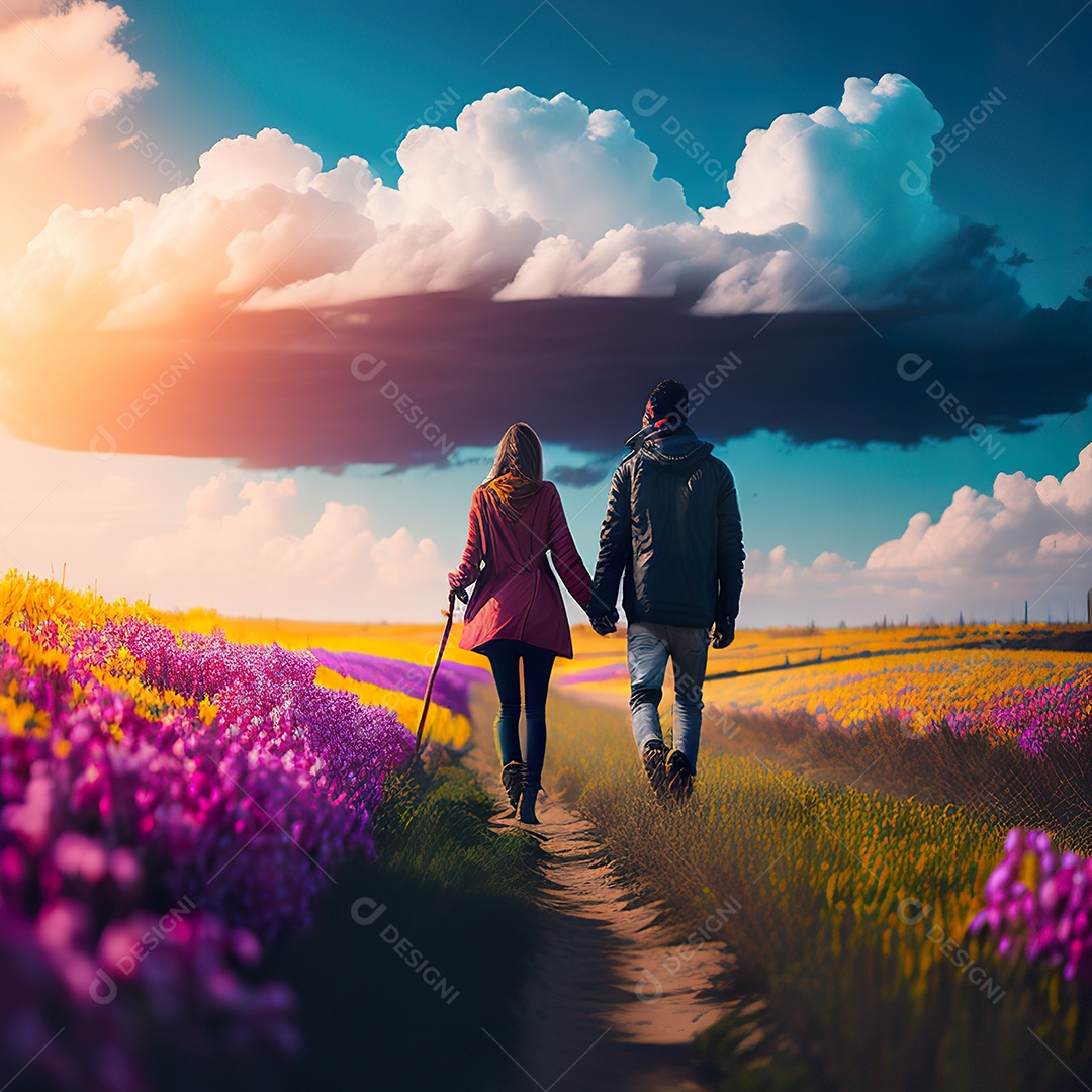 Retrato de um casal jovens caminhando