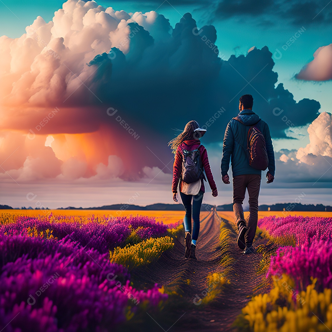 Retrato de um casal jovens caminhando