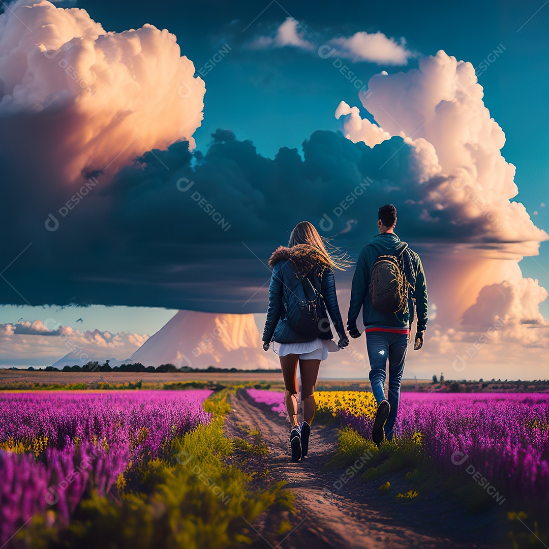 Retrato de um casal jovens caminhando