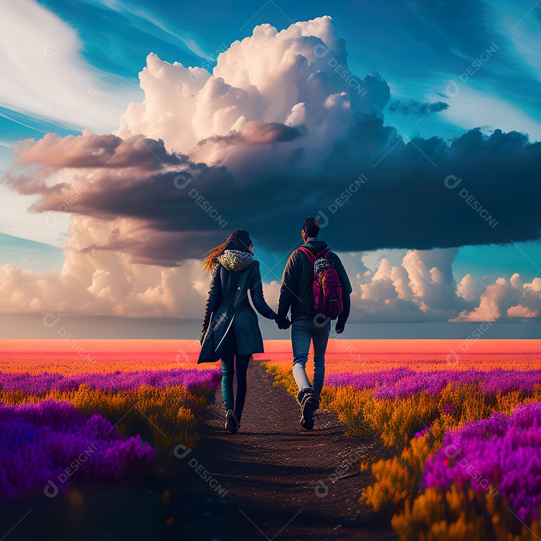 Retrato de um casal jovens caminhando