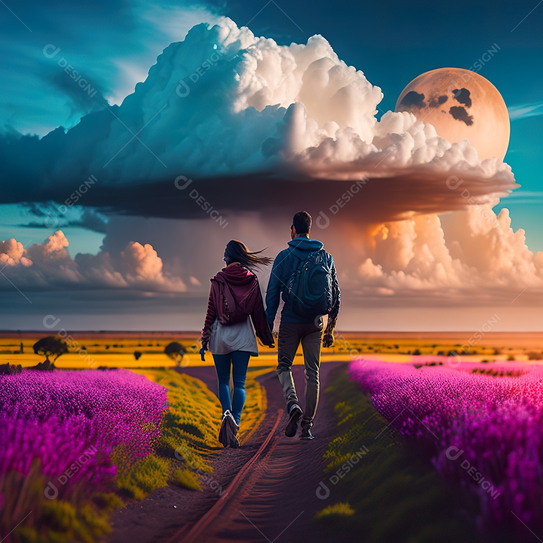 Retrato de um casal jovens caminhando