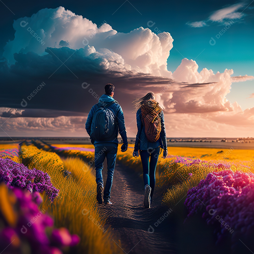 Retrato de um casal jovens caminhando