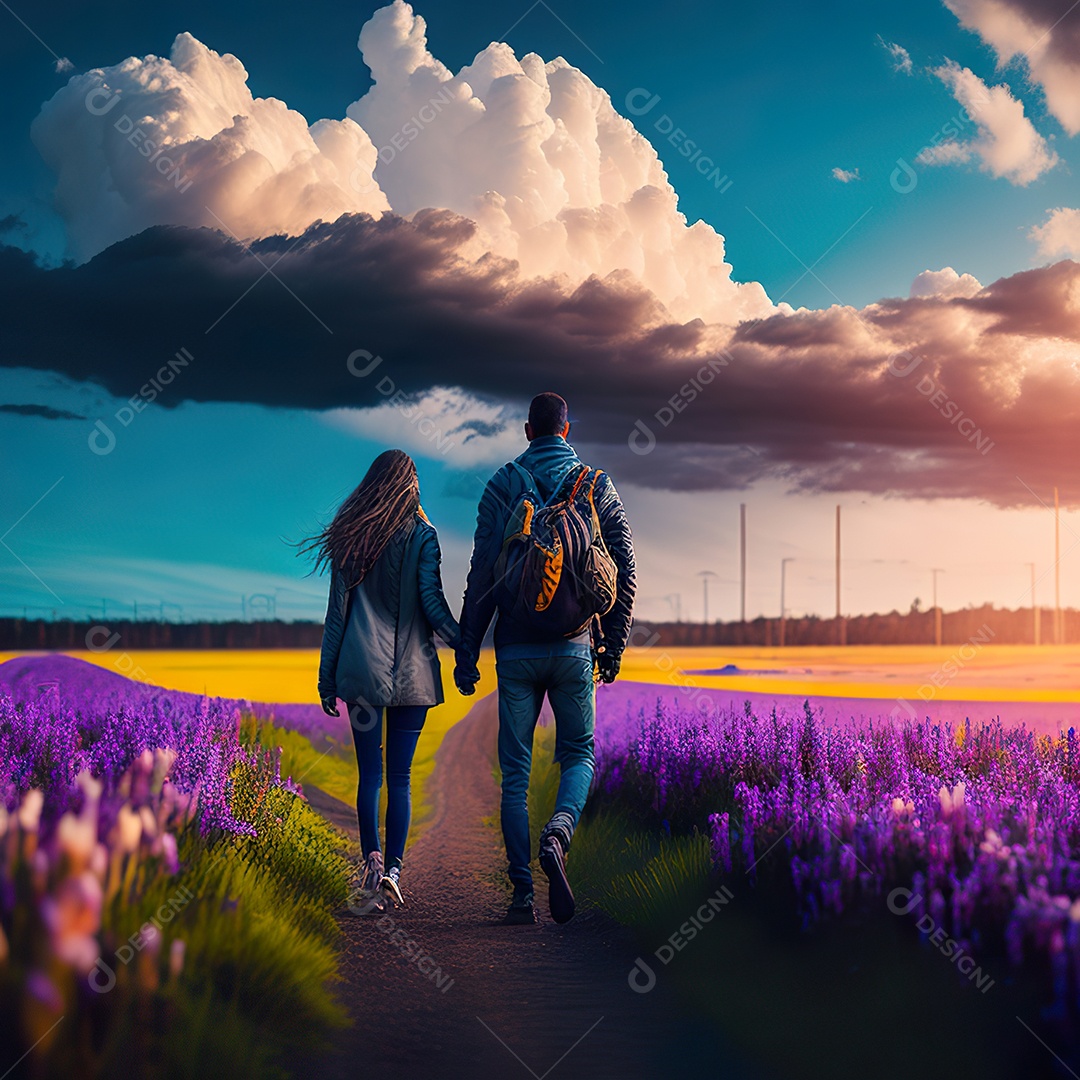 Retrato de um casal jovens caminhando