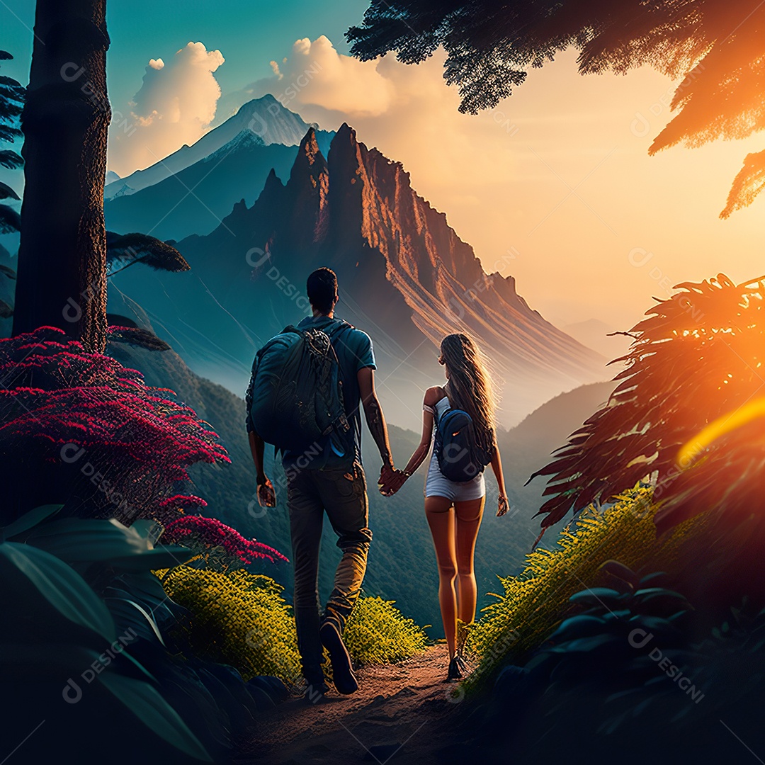 Retrato de um casal jovens caminhando