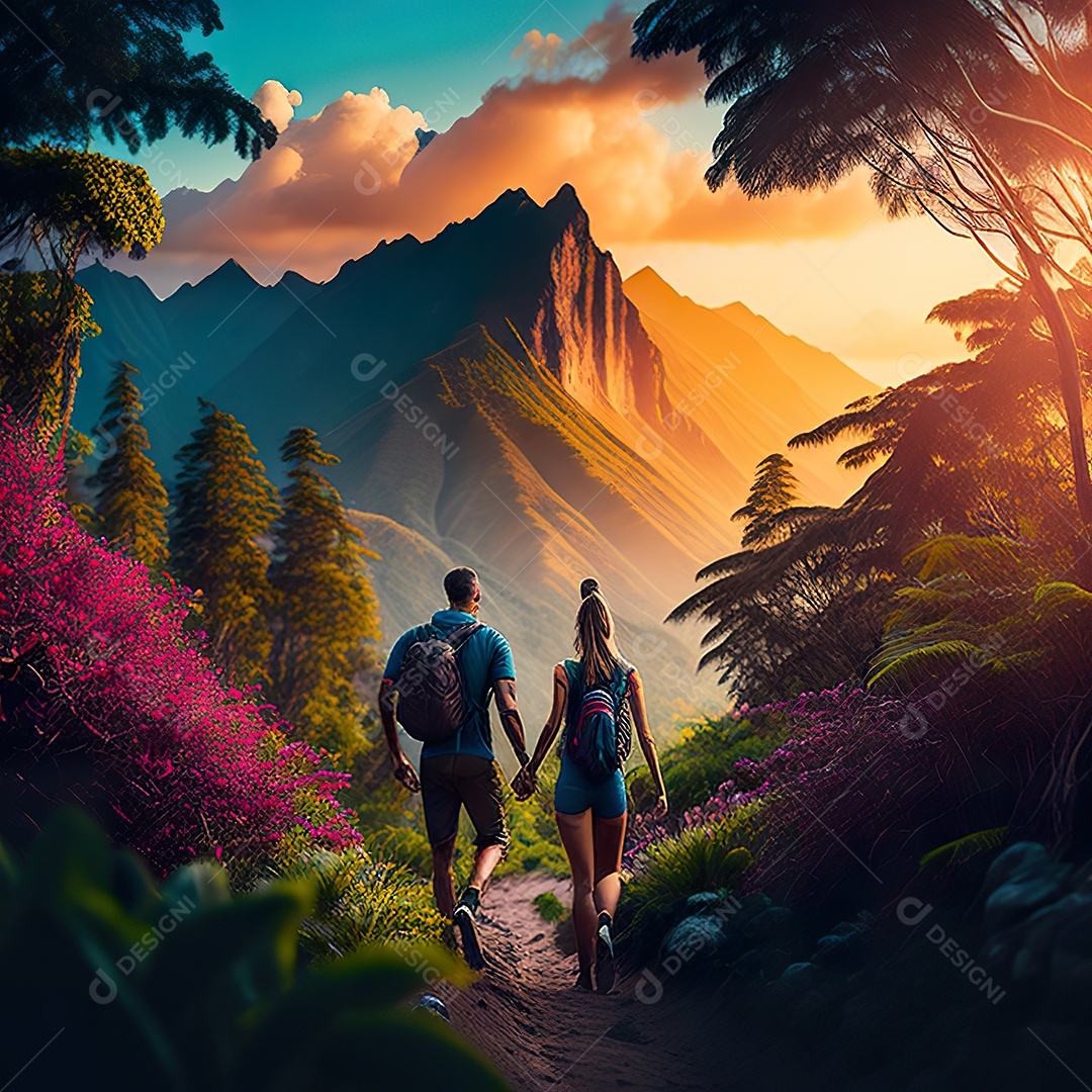 Retrato de casal felizes caminhando