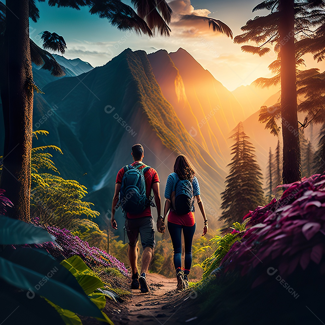 Retrato de casal felizes caminhando