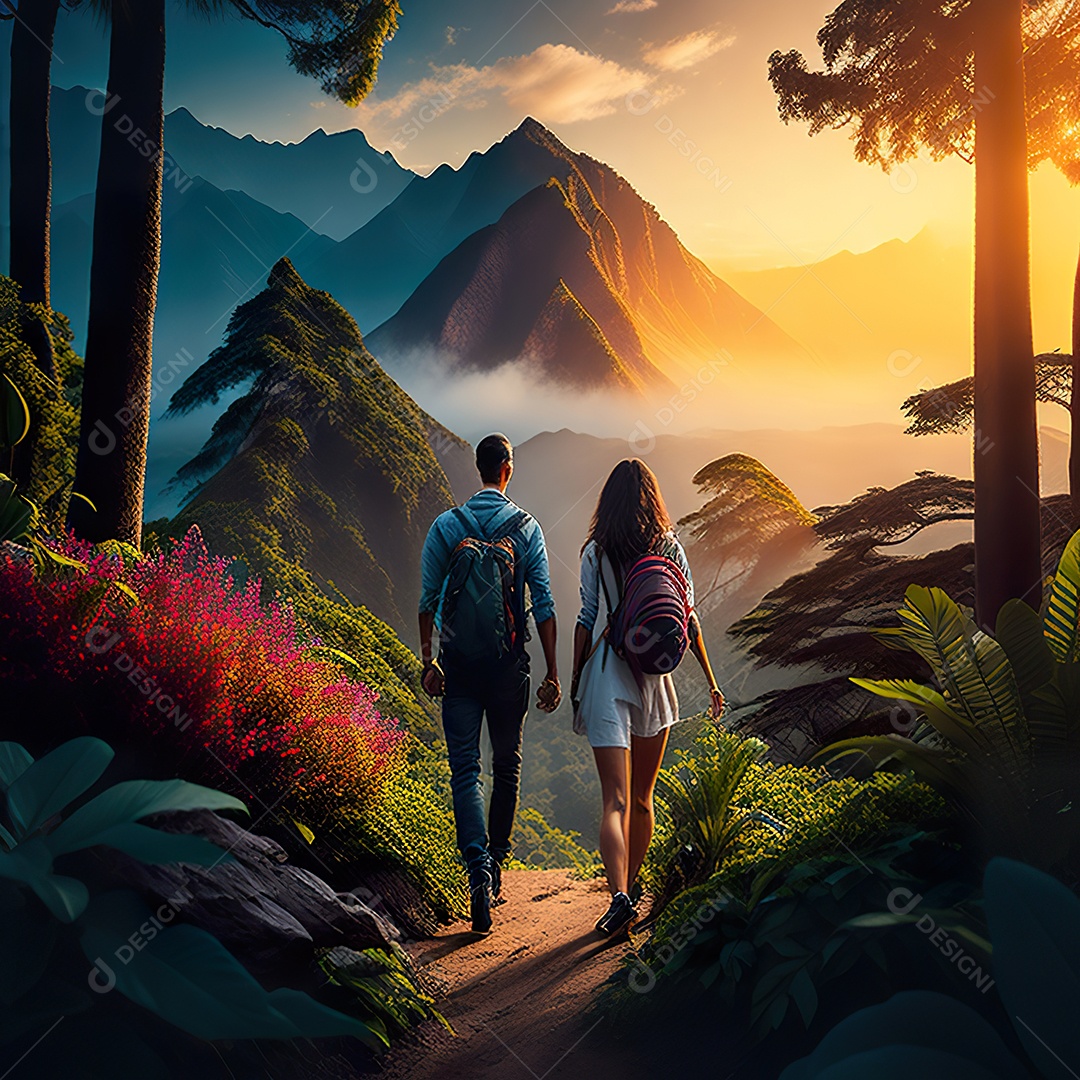 Retrato de casal felizes caminhando