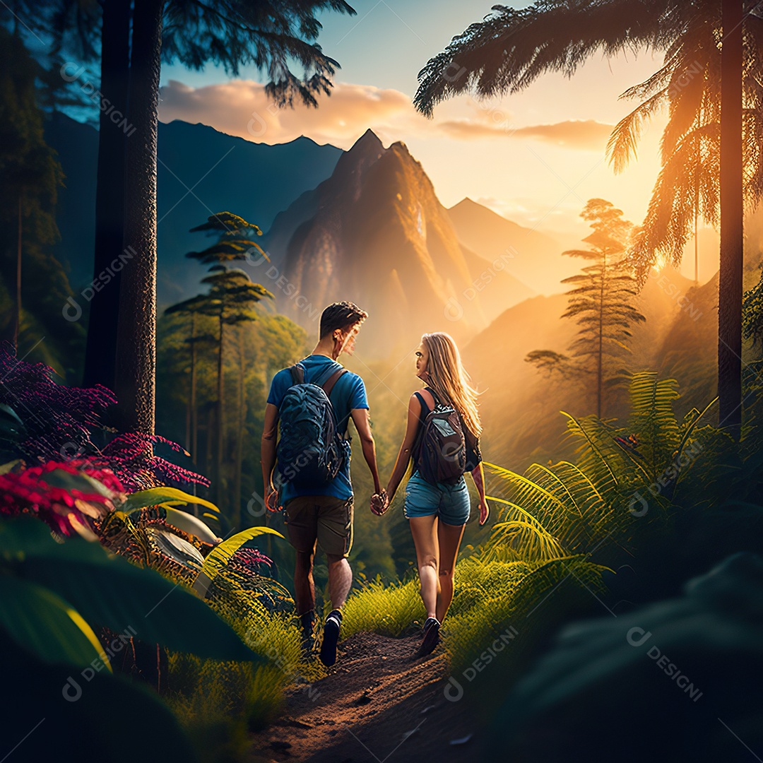 Retrato de casal felizes caminhando