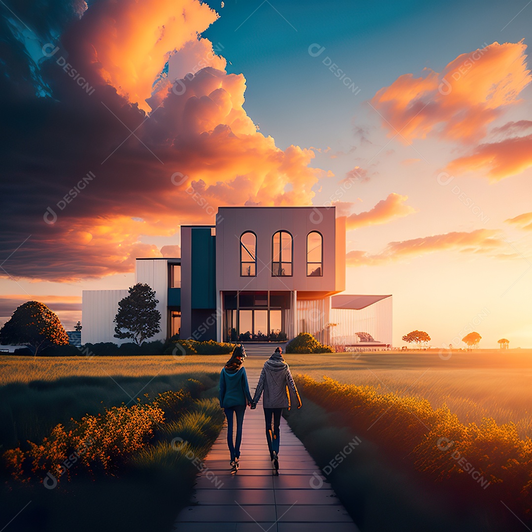 Retrato de casal felizes caminhando