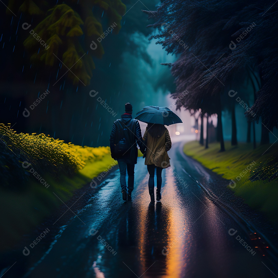 Retrato de casal felizes caminhando