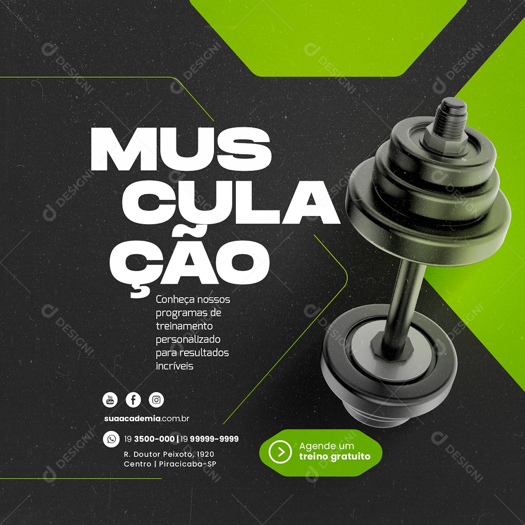 Musculação Conheça Nossos Programas De Treinamento Personalizado Academia Social Media PSD Editável