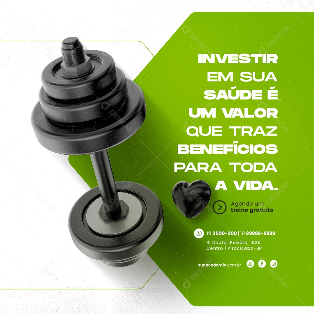 Investir Em Sua Saúde Academia Social Media PSD Editável