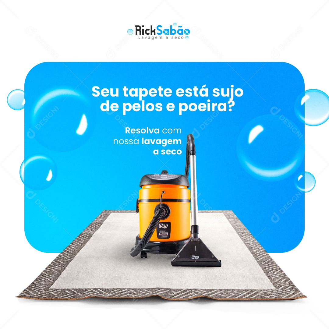 Seu Tapete Está Sujo de Pelo e Poeira? Resolvemos Com Nossa Lavagem a Seco Social Media PSD Editável