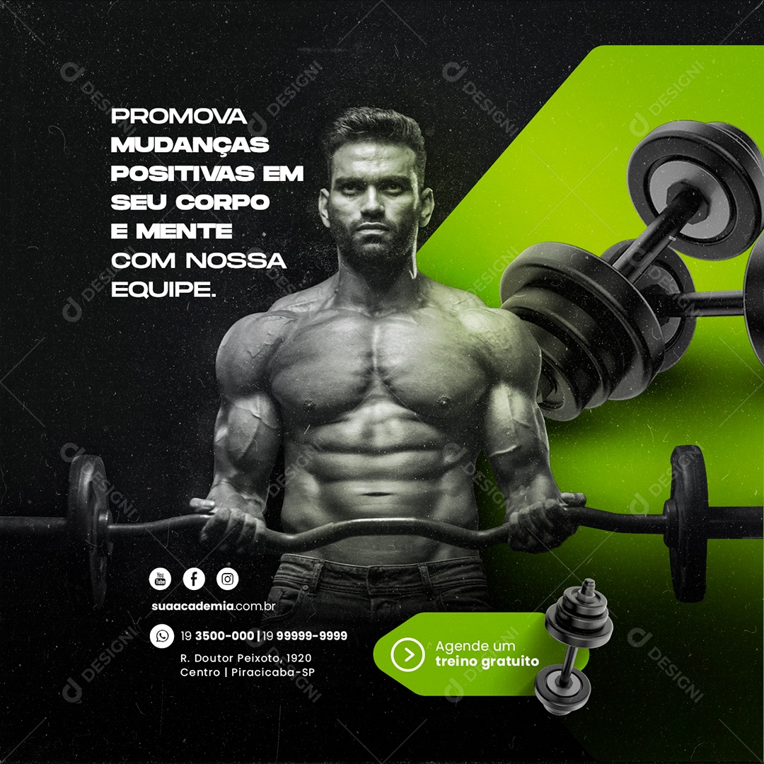 Promova Mudanças Positivas Academia Social Media PSD Editável