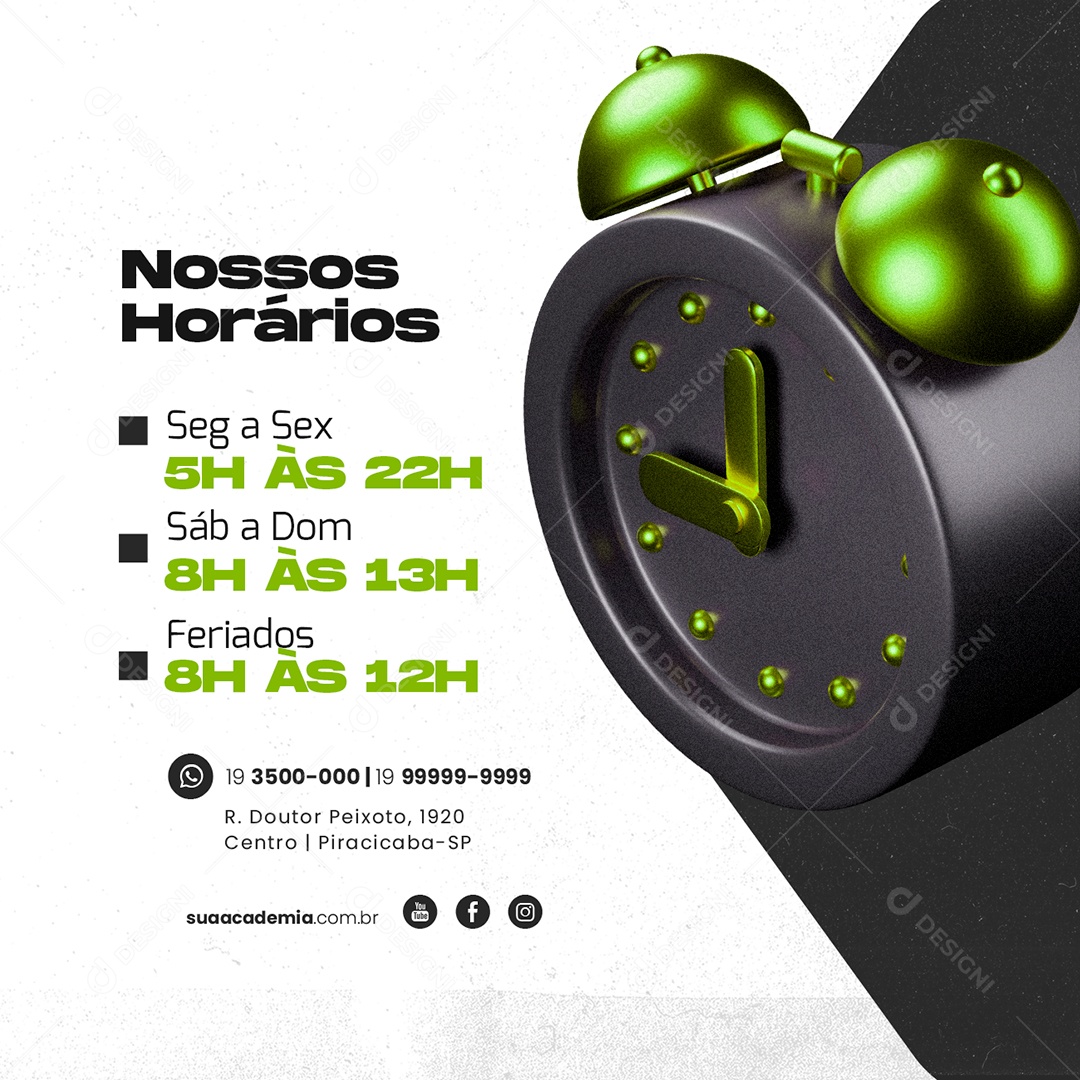 Nossos Horários Academia Social Media PSD Editável