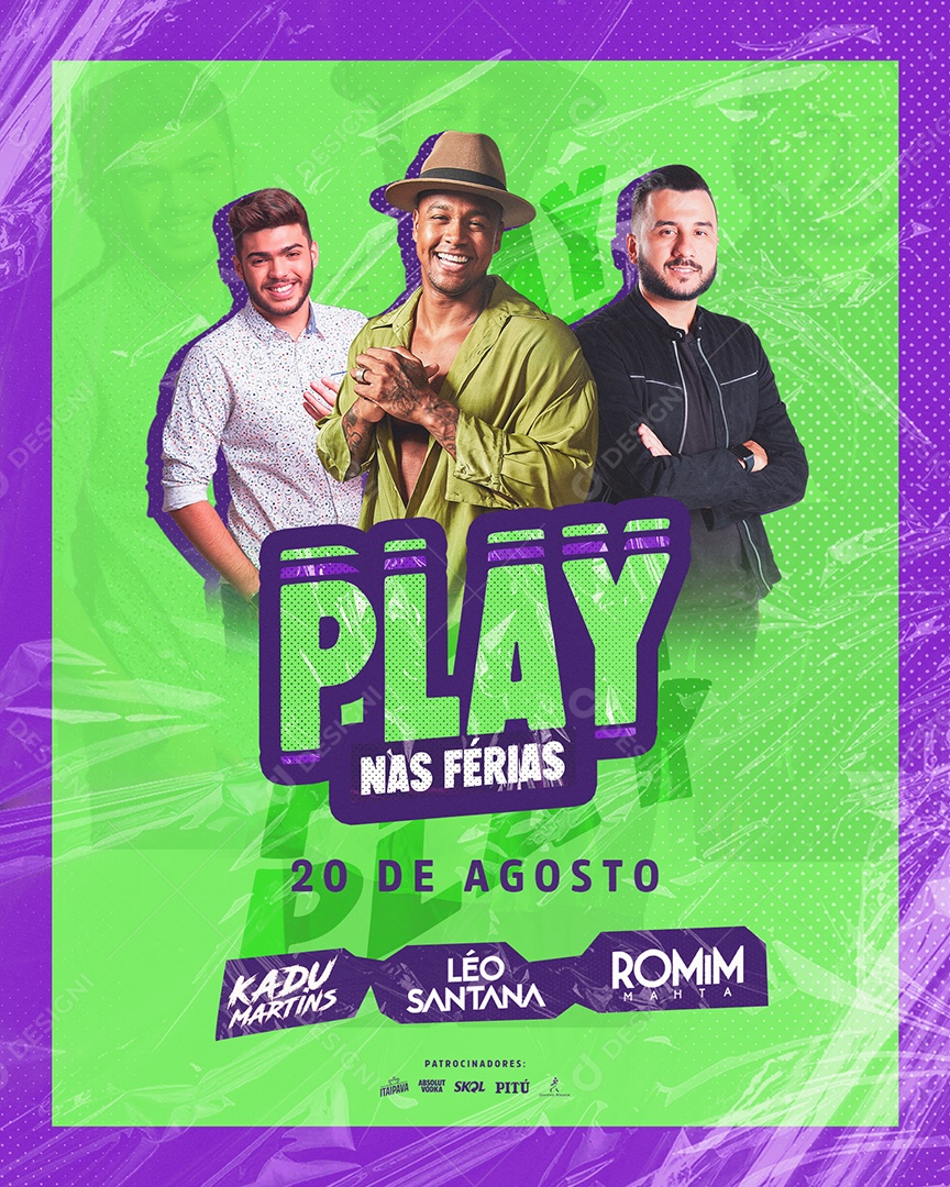 Social Media Flyer Feed Play Nas Férias PSD Editável