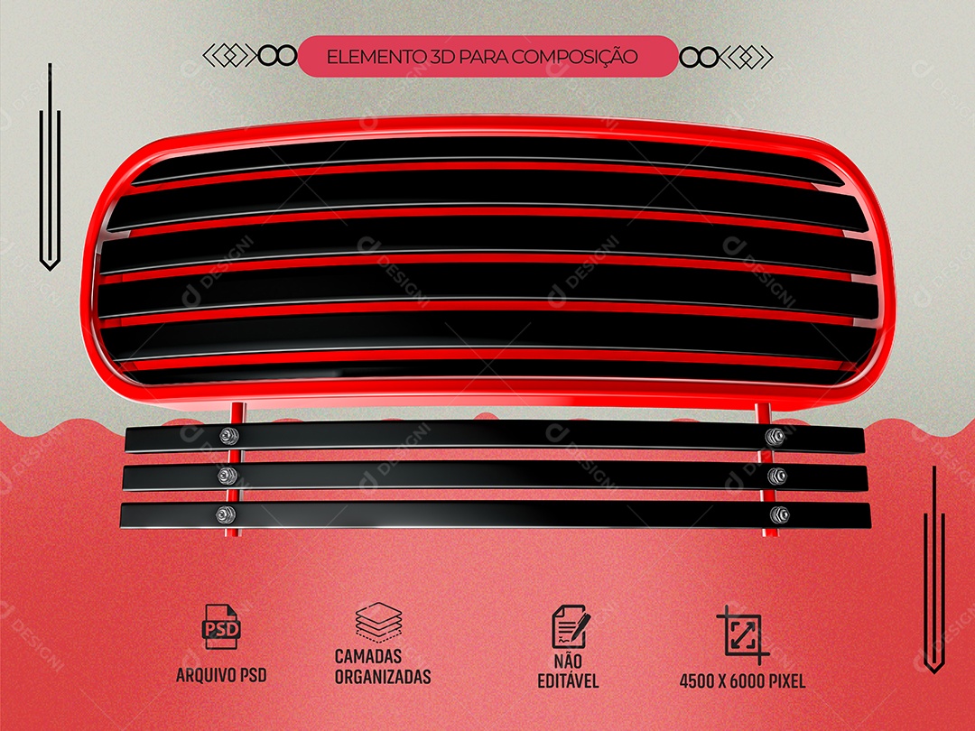 Elemento 3D Vermelho Com Grades Para Composição PSD