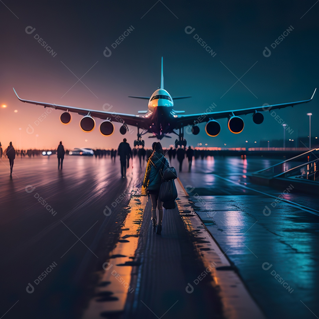 Imagem realista de mulher jovem sobre aeroiporto