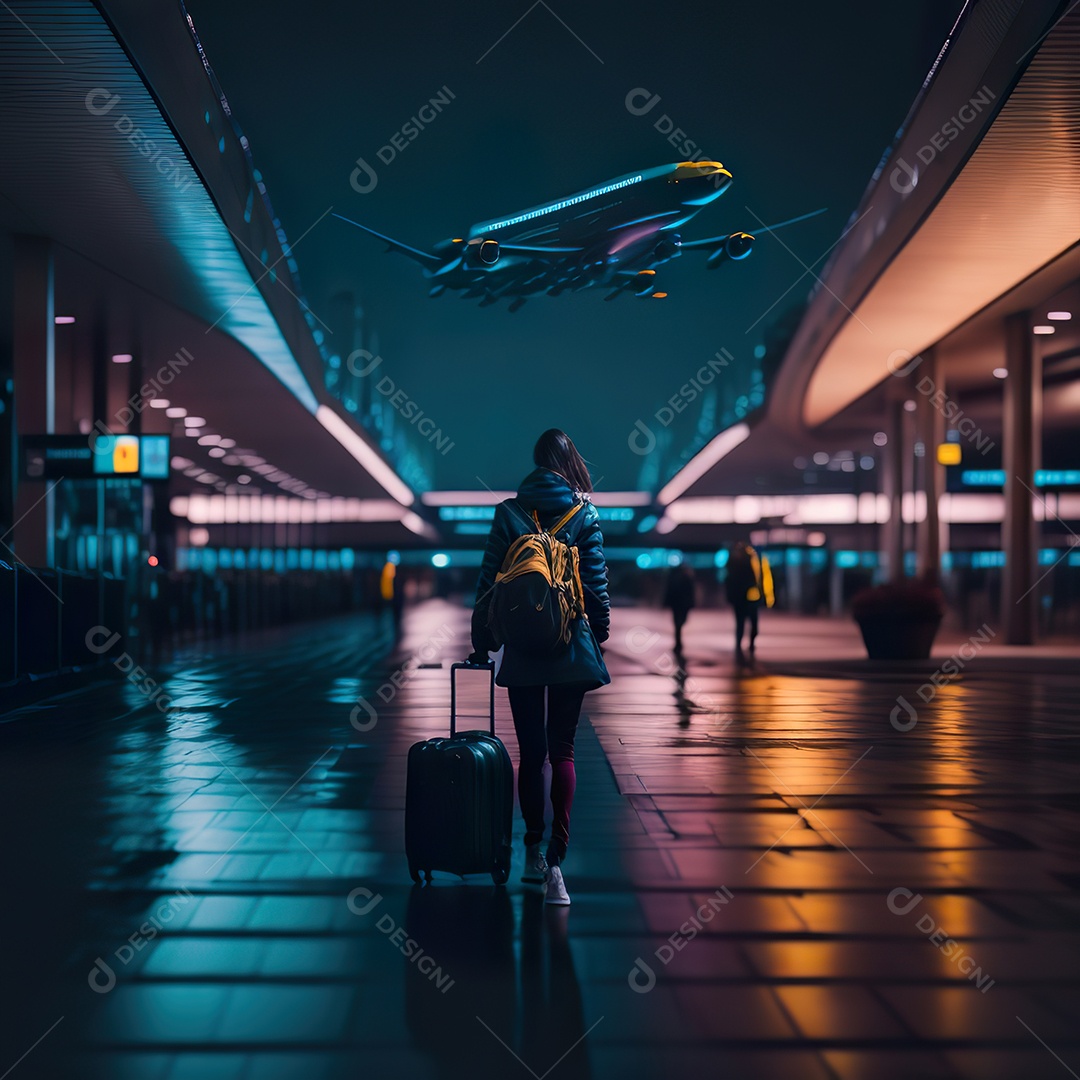 Imagem realista de mulher jovem sobre aeroiporto