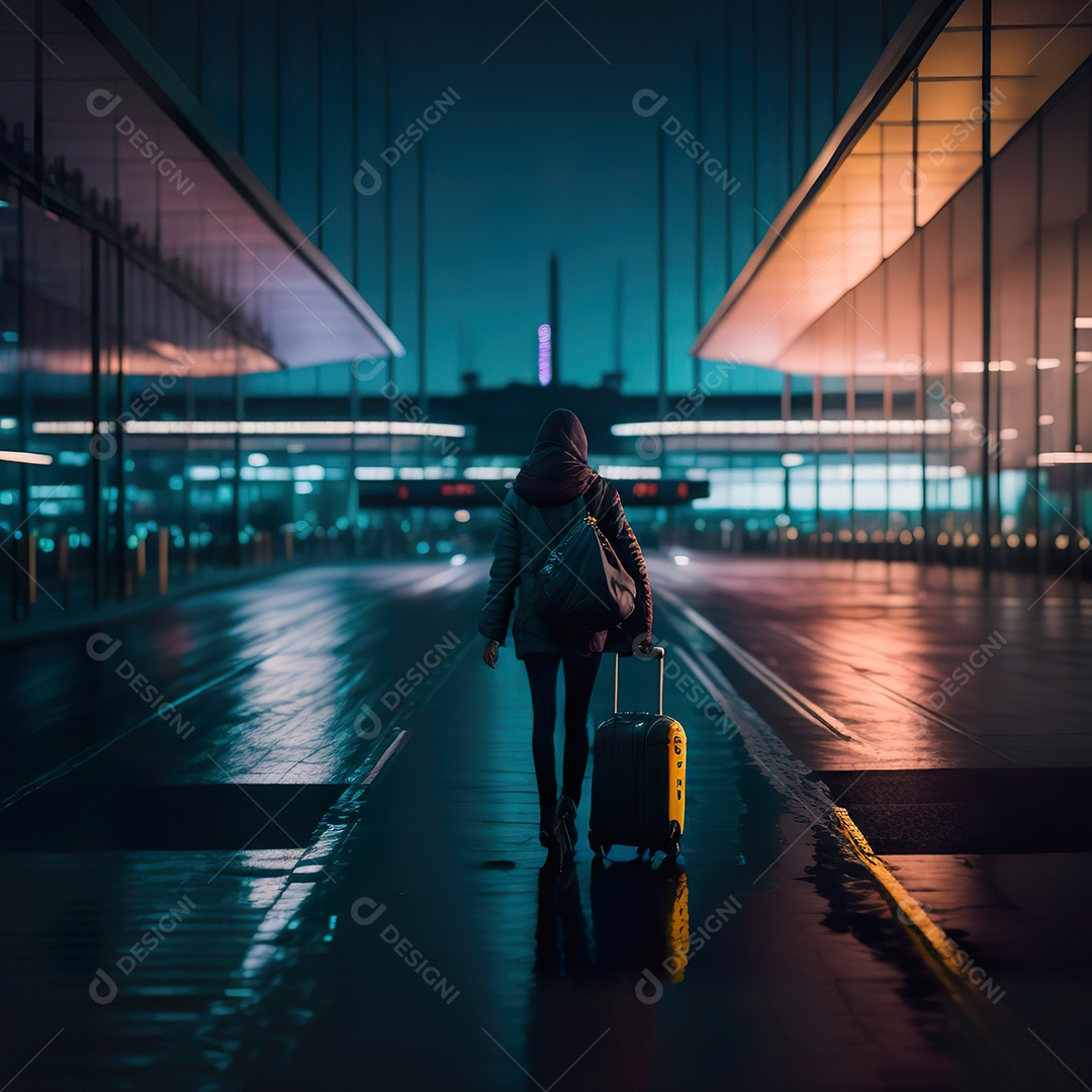 Imagem realista de mulher jovem sobre aeroiporto