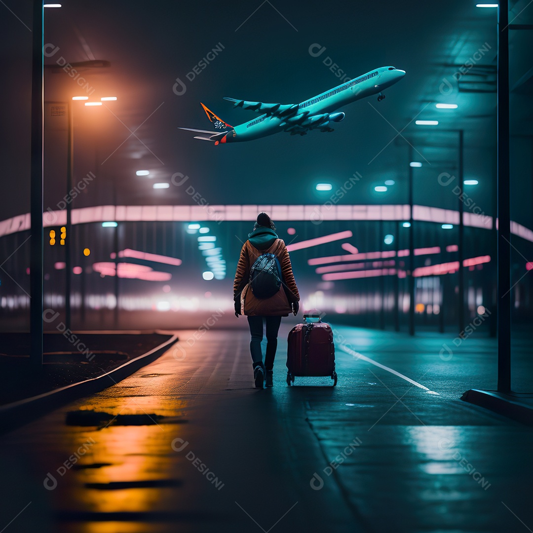 Imagem realista de mulher jovem sobre aeroiporto