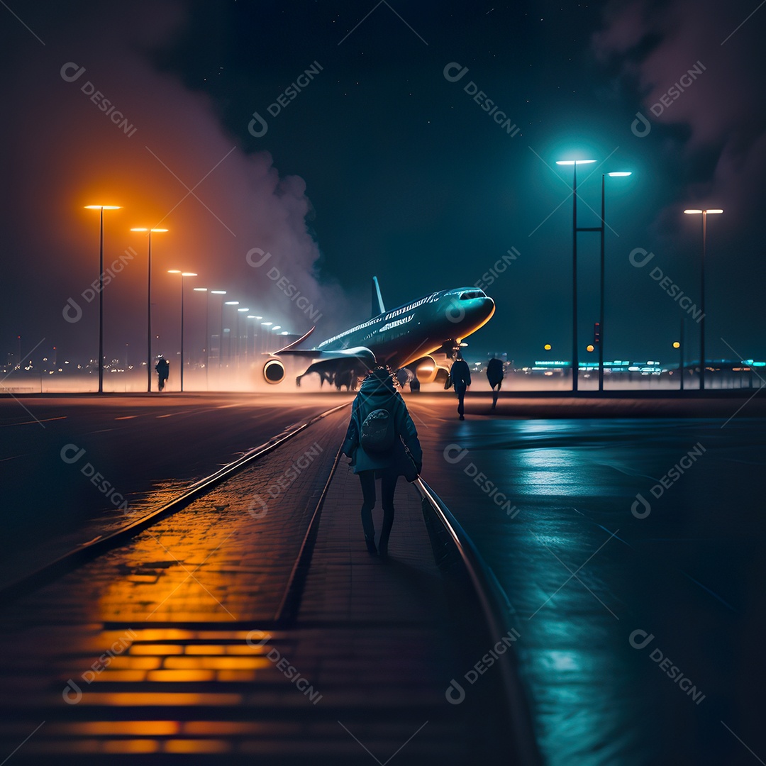 Imagem realista de mulher jovem sobre aeroiporto