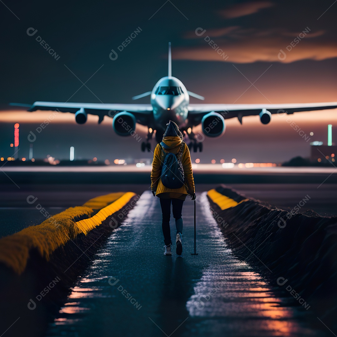 Imagem realista de mulher sobre aeroporto