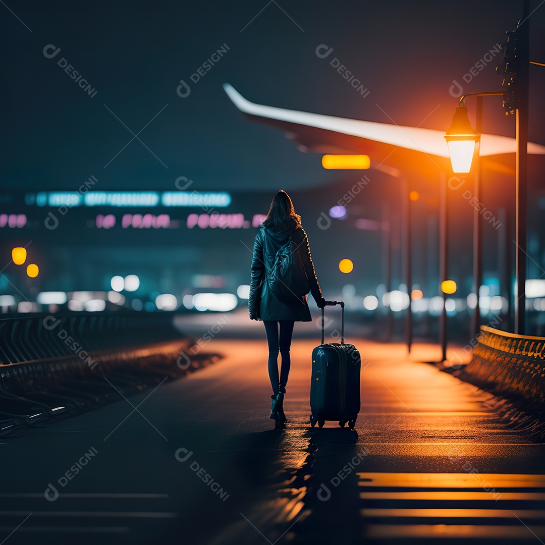 Imagem realista de mulher sobre aeroporto