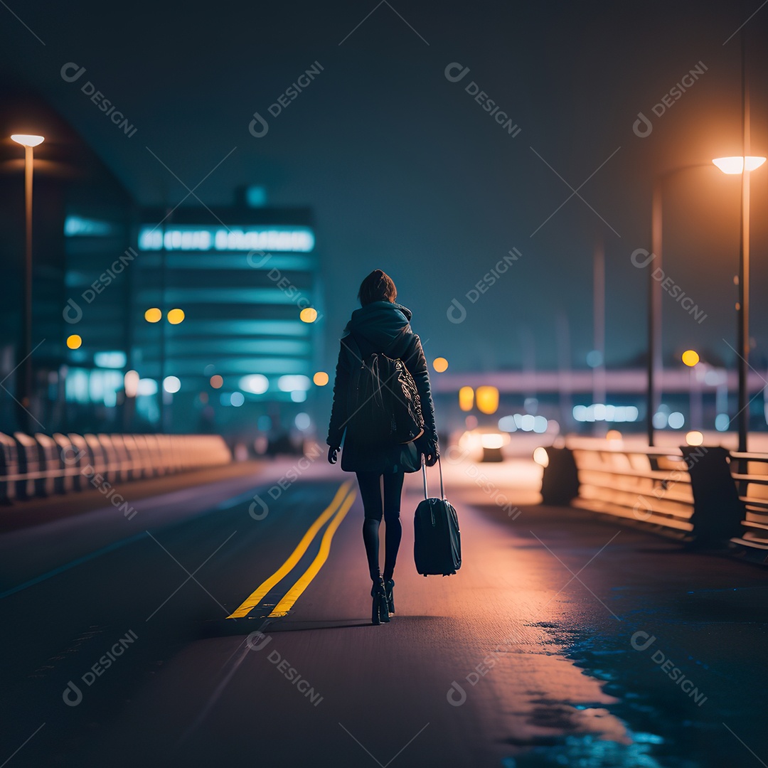 Imagem realista de mulher sobre aeroporto