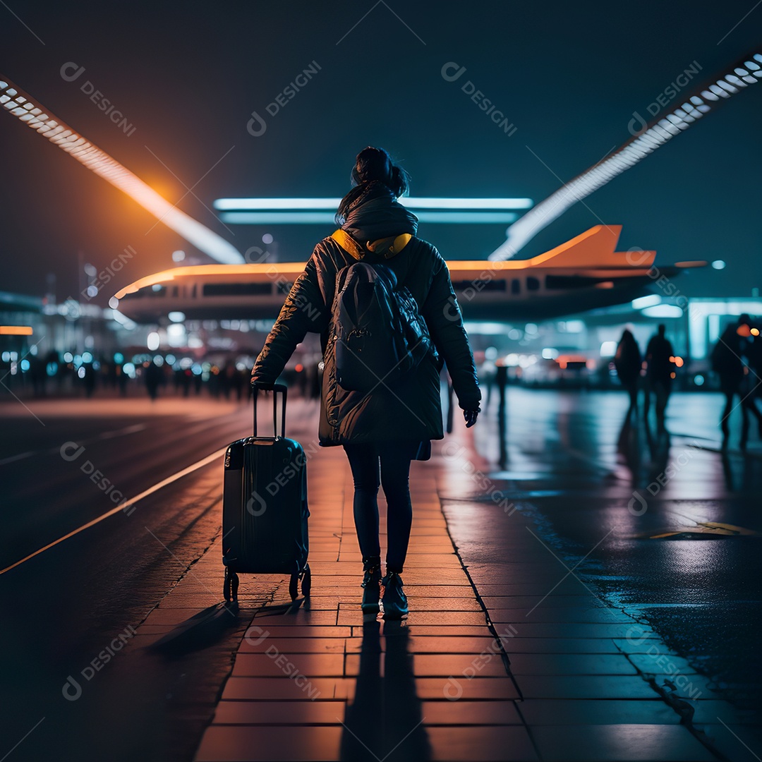 Imagem realista de mulher jovem sobre aeroiporto