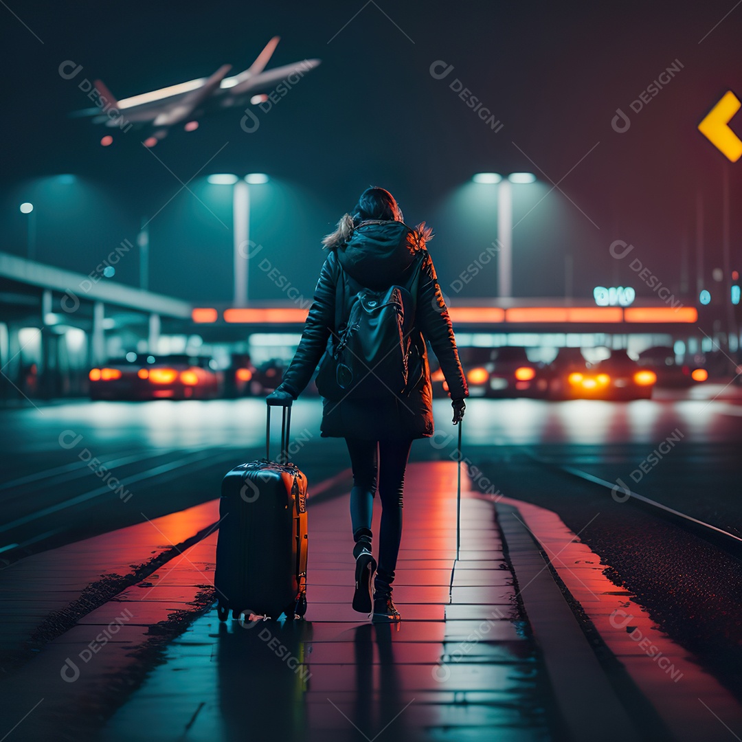 Imagem realista de mulher jovem sobre aeroiporto