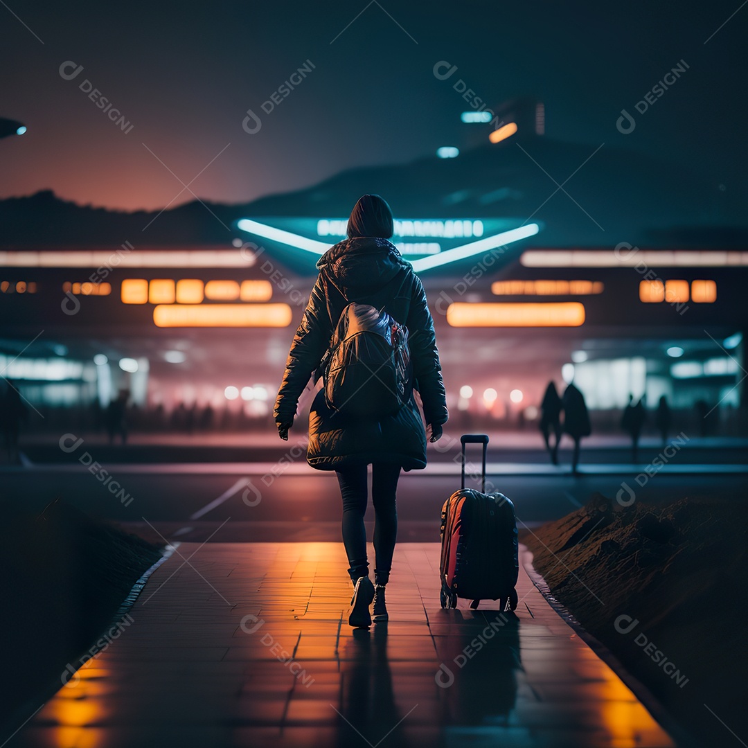 Imagem realista de mulher jovem sobre aeroiporto