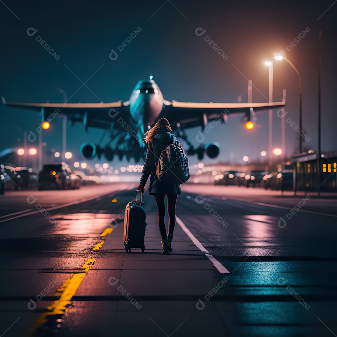 Imagem realista de mulher jovem sobre aeroiporto