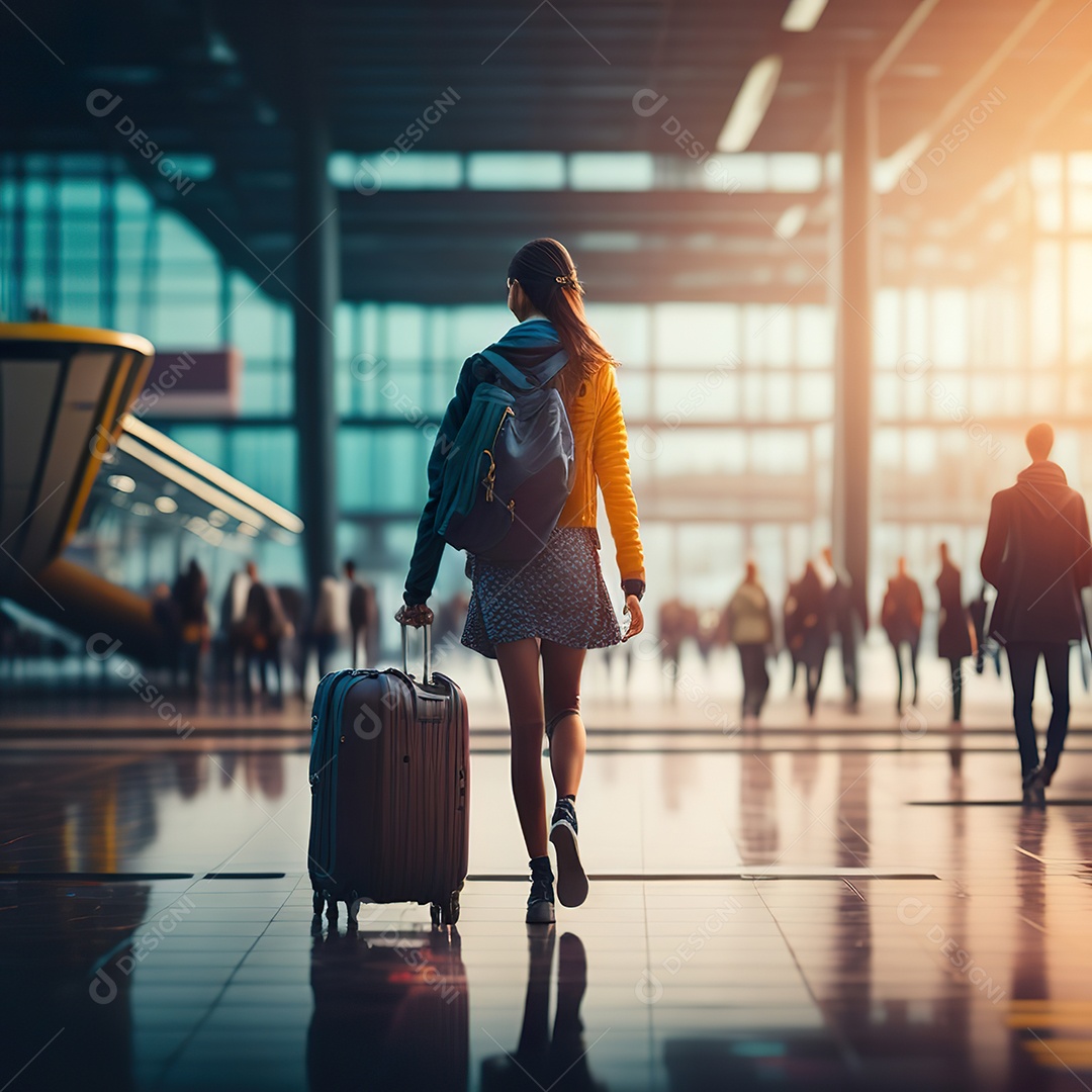 Imagem realista de mulher sobre aeroporto