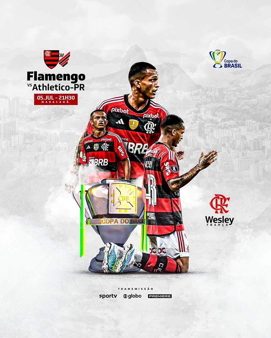 Social Media Jogador Wesley Flamengo Vs Athletico Paranaense PSD Editável