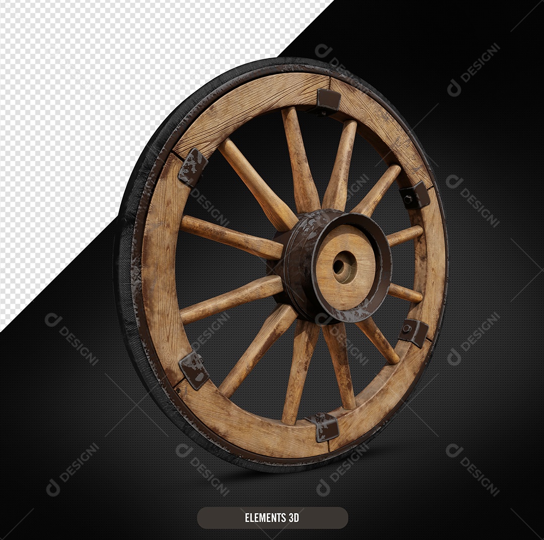 Roda De Carroça Elemento 3D Para Composição PSD