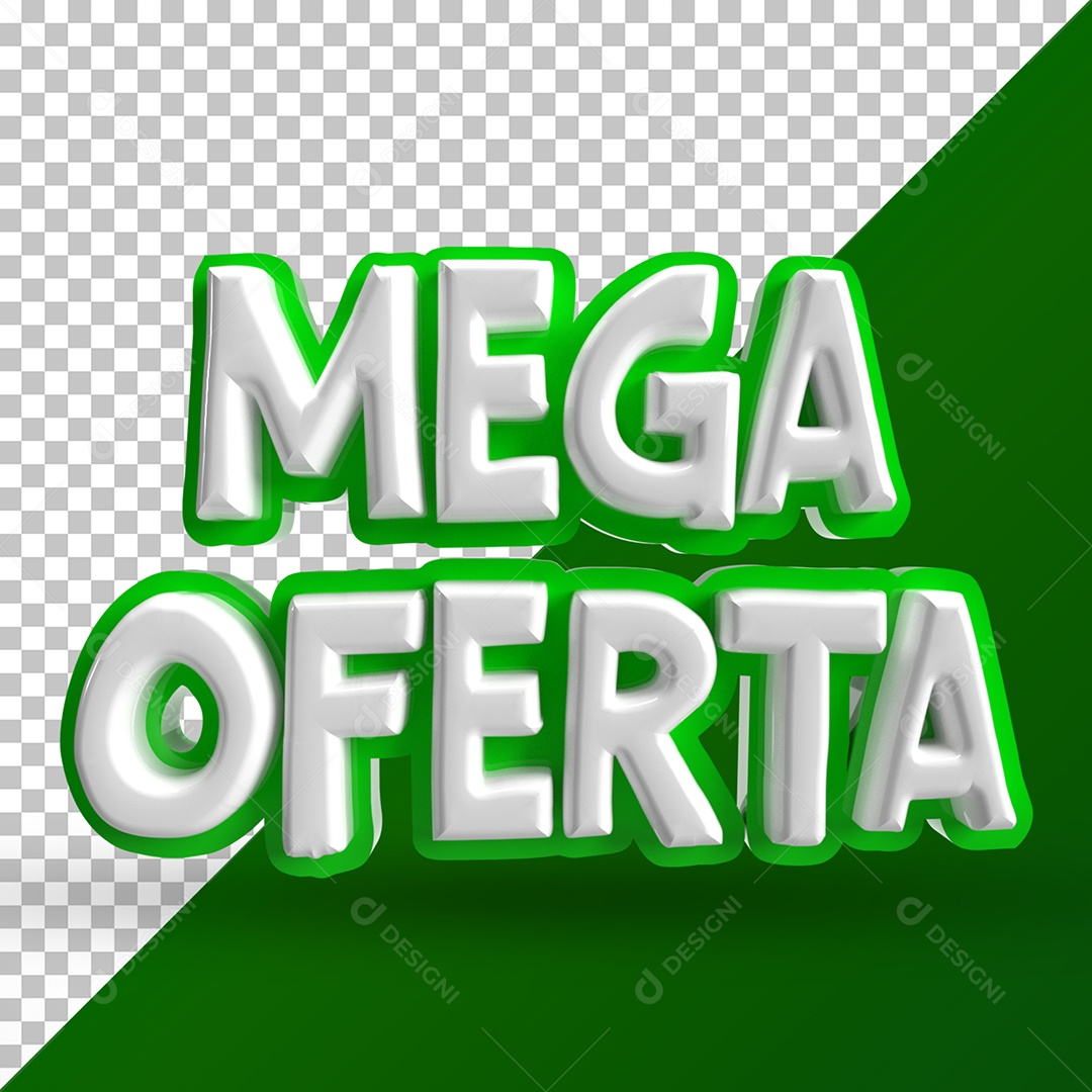 Texto 3D Mega Oferta Verde e Branco Para Composição PSD