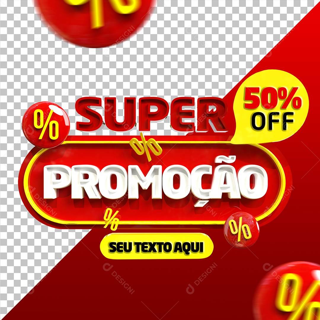 Selo 3D Super Promoção 50% Off Para Composição PSD