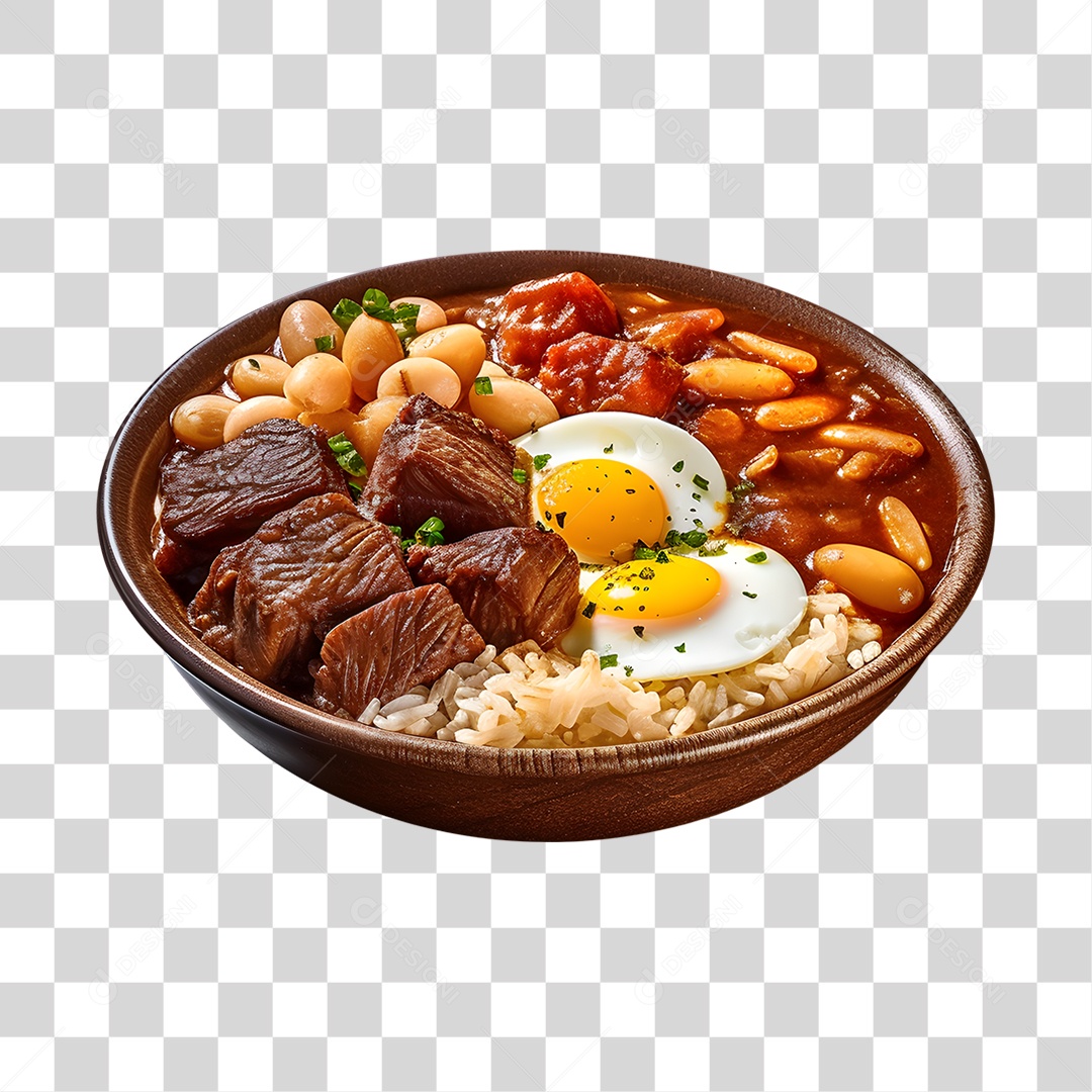 Arroz salada carne grelhada e ovo frito sobre prato PNG Transparente